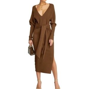 Good American Brown Knit Midi Dress